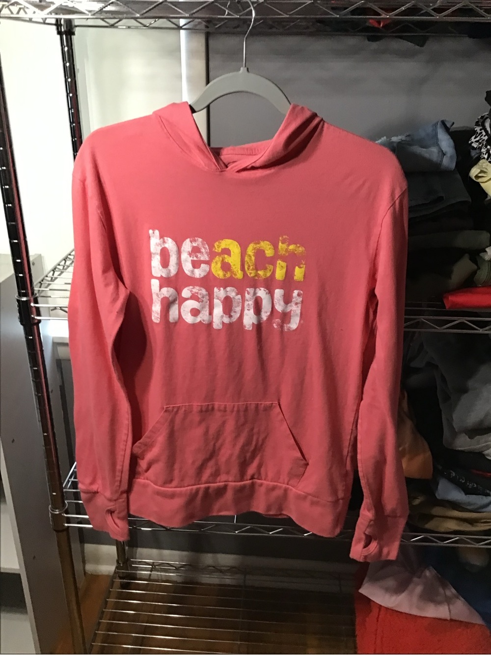 Beach Happy Coral Long-Sleeve Hoodie Tee